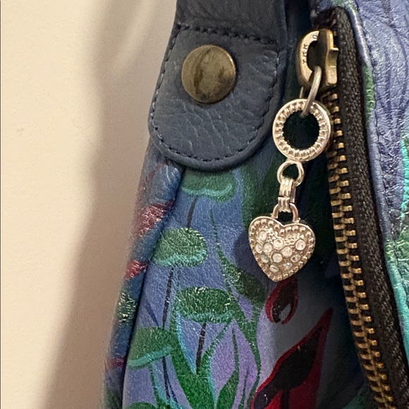 [Anuschka] Hand-Painted Leather Medium Flap Messenger Bag Purse, "Dolphin World" - Picture 9 of 16